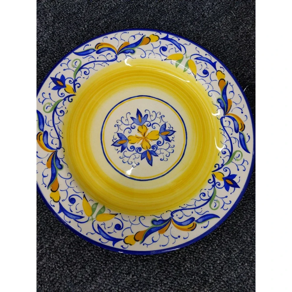 Pier 1 Mirandela Dinner Plates 10.75 Yellow Blue Mediterranean Portugal Set of 2